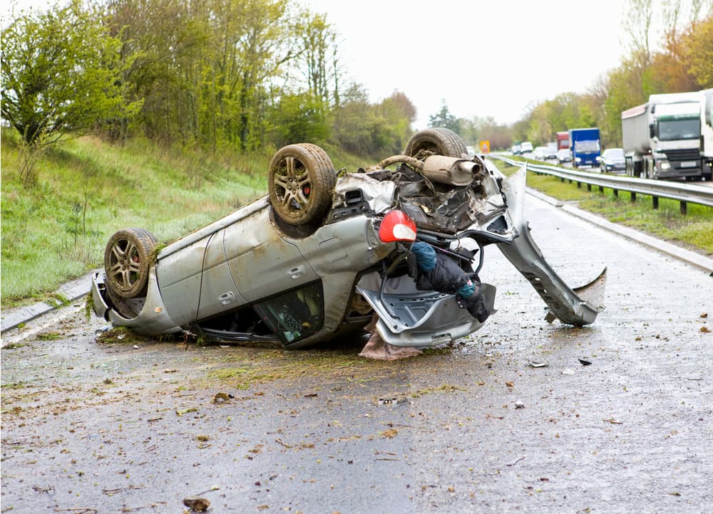 A car rollover on the Highway